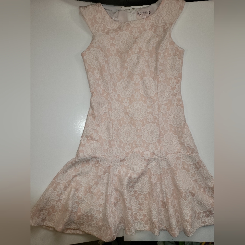 Nanette Lepore Pink & White Floral Lace Dress Flounce Hem Size 2
